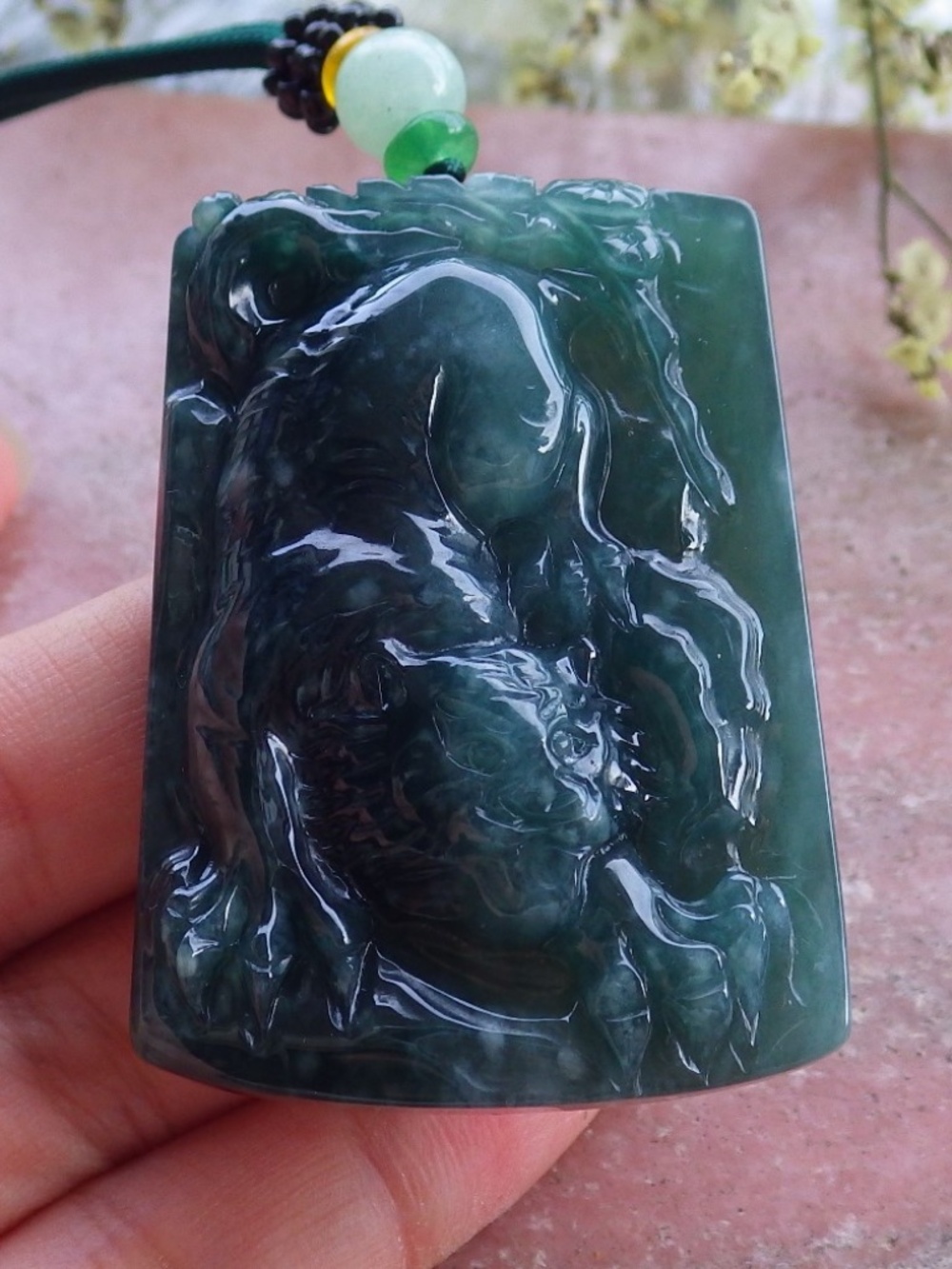 Certified Blue Water Green Natural A Jade Jadeite Zodiac Tiger Pendant Necklace